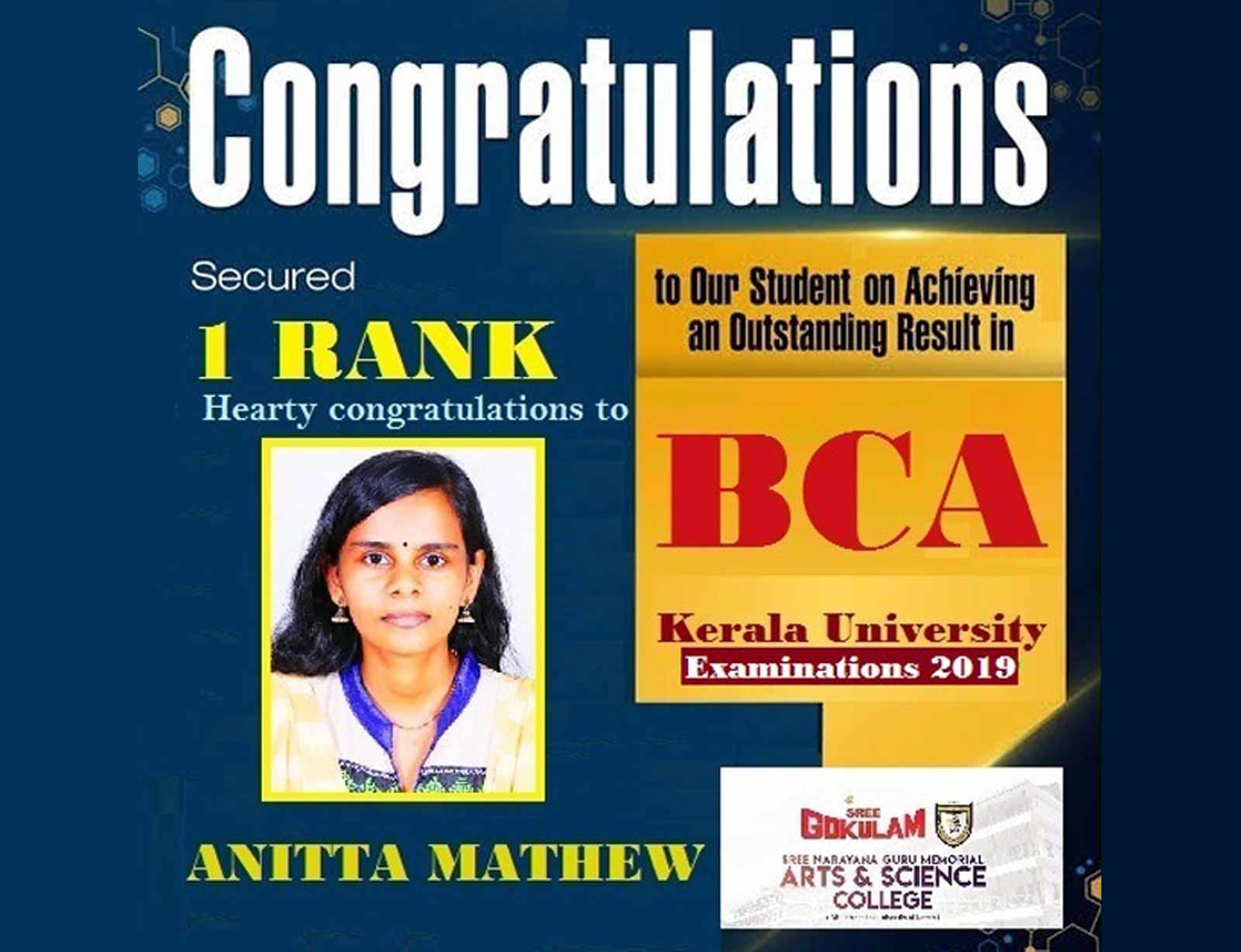 Kerala University BCA  1st Rank 2019 - 2020